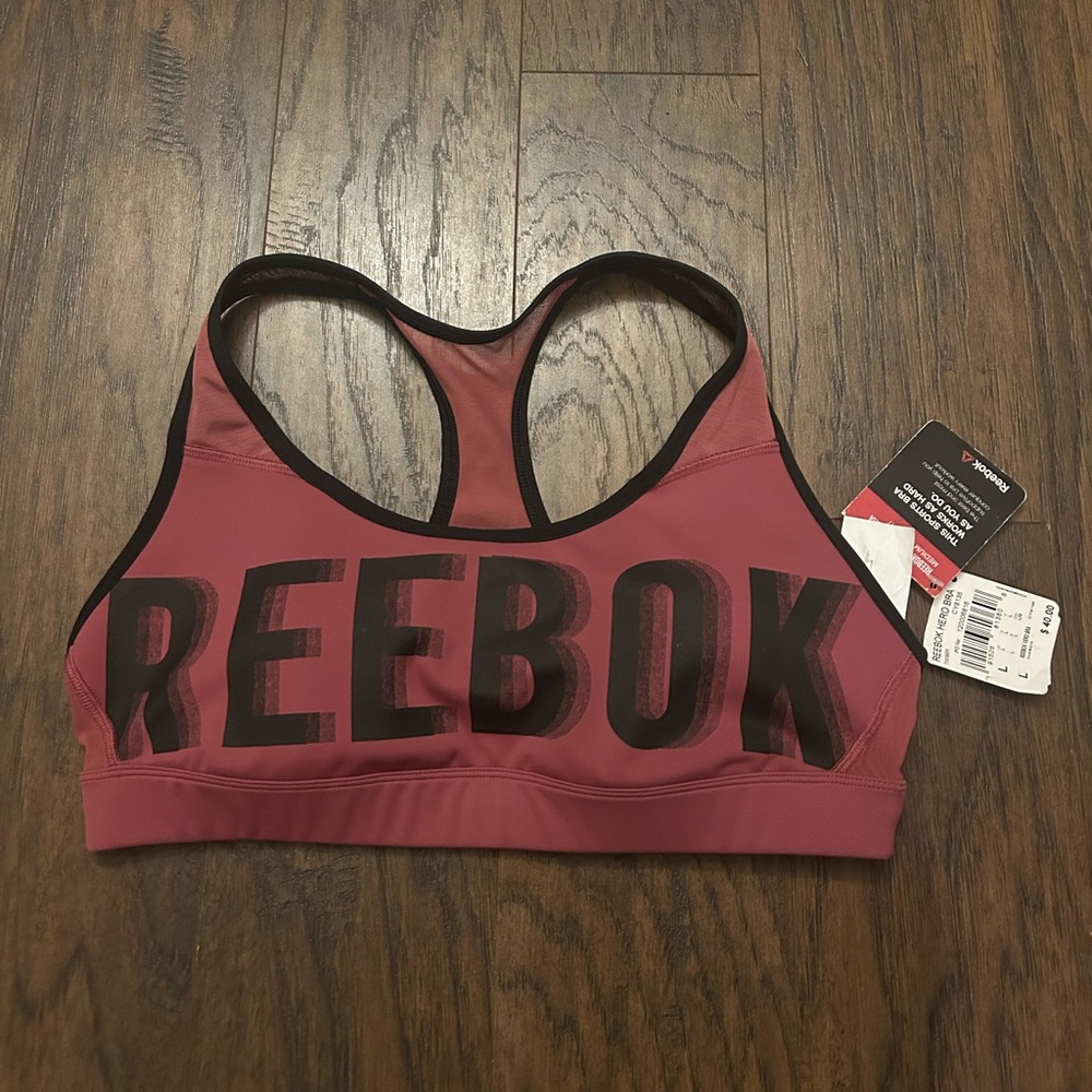 Reebok Women’s Hero Racer Obra Sports Bra in Maroon Pink Black Size Large NWT